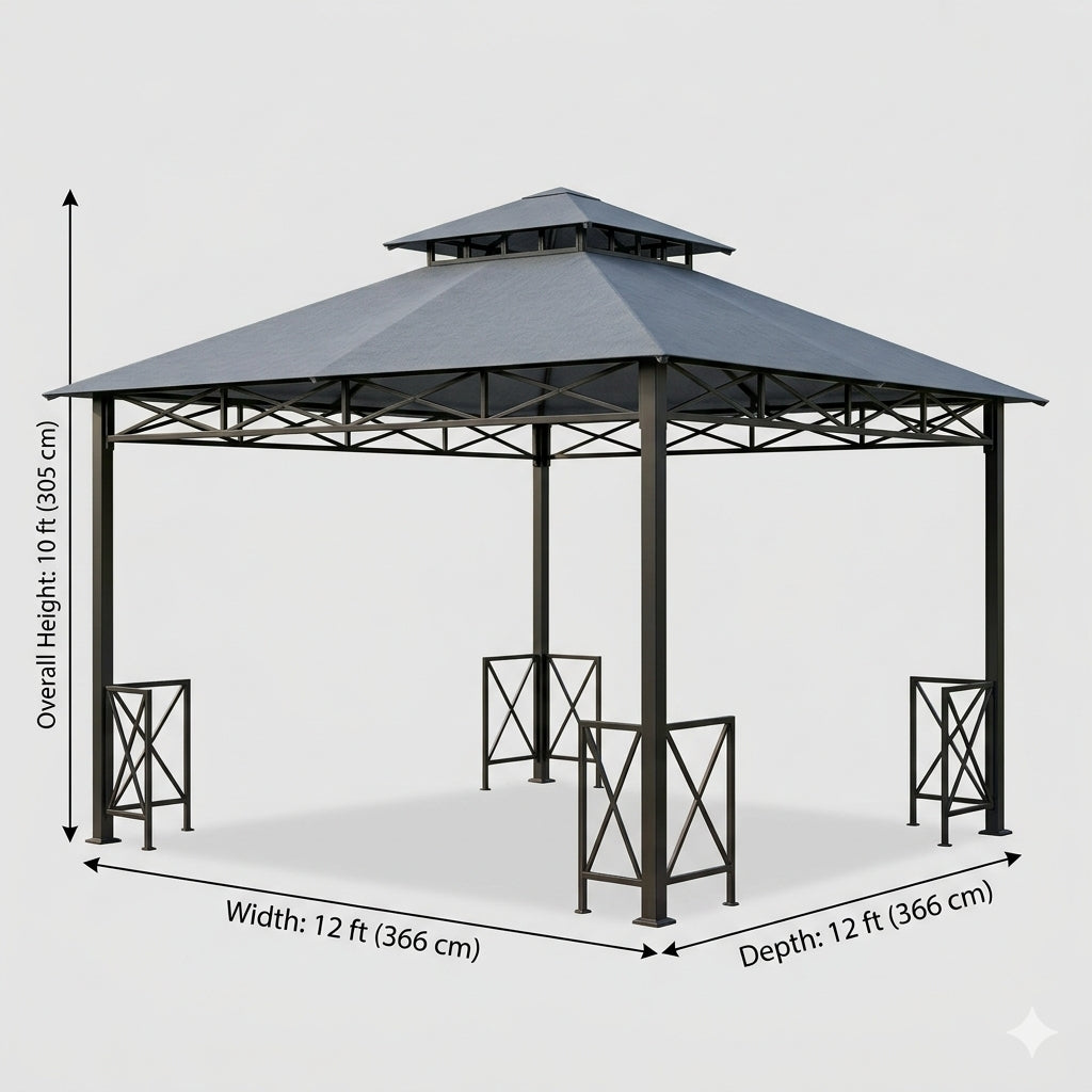 Ventora 12x12 ft Double-Tier Garden Gazebo – Slate Gray