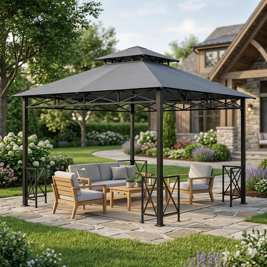 Ventora 12x12 ft Double-Tier Garden Gazebo – Slate Gray