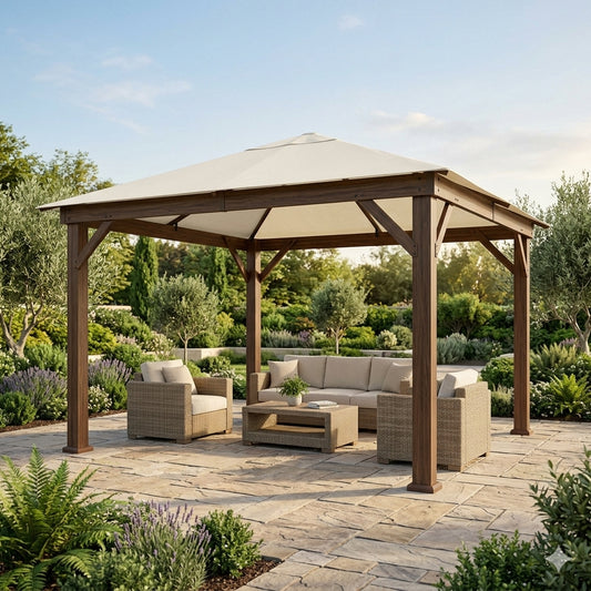 Calidora 10x10 ft Wood-Look Garden Gazebo – Cream